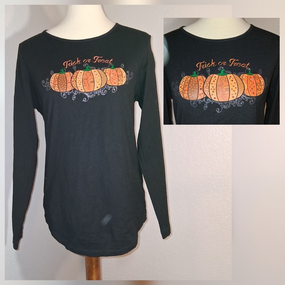 Women's Black Halloween Pumpkin Top